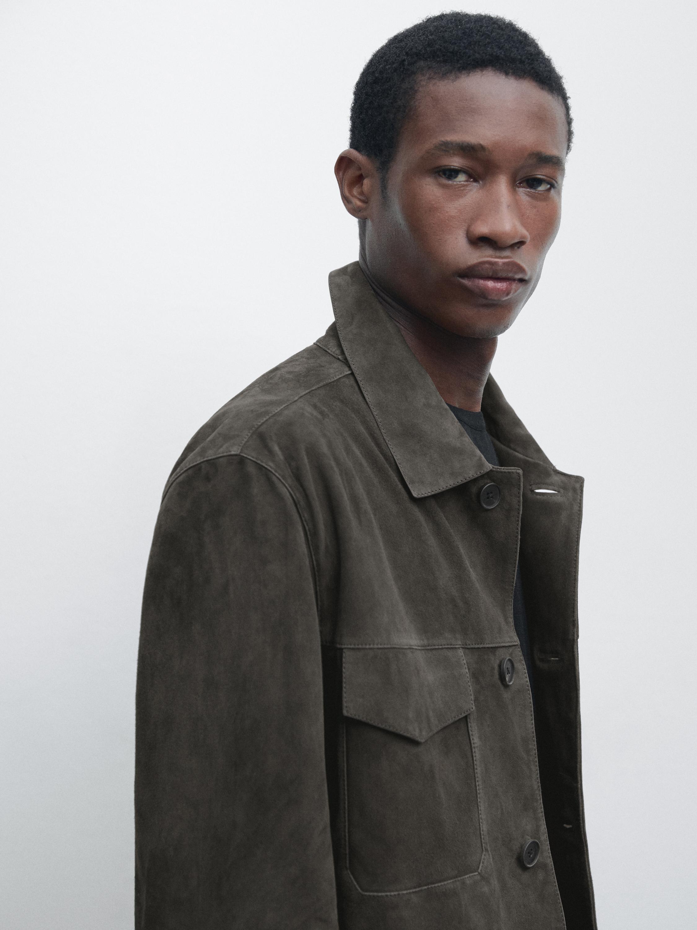 Veste poches cuir daim